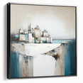 Framed abstract architecture wall art displayed in a sleek black frame, showcasing geometric shapes and modern design elements, perfect for contemporary home decor.