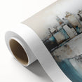 Abstract architecture wall art print on rolled canvas showcasing geometric shapes and vibrant colors, ideal for modern decor. Packaged securely in a cardboard tube for safe delivery.