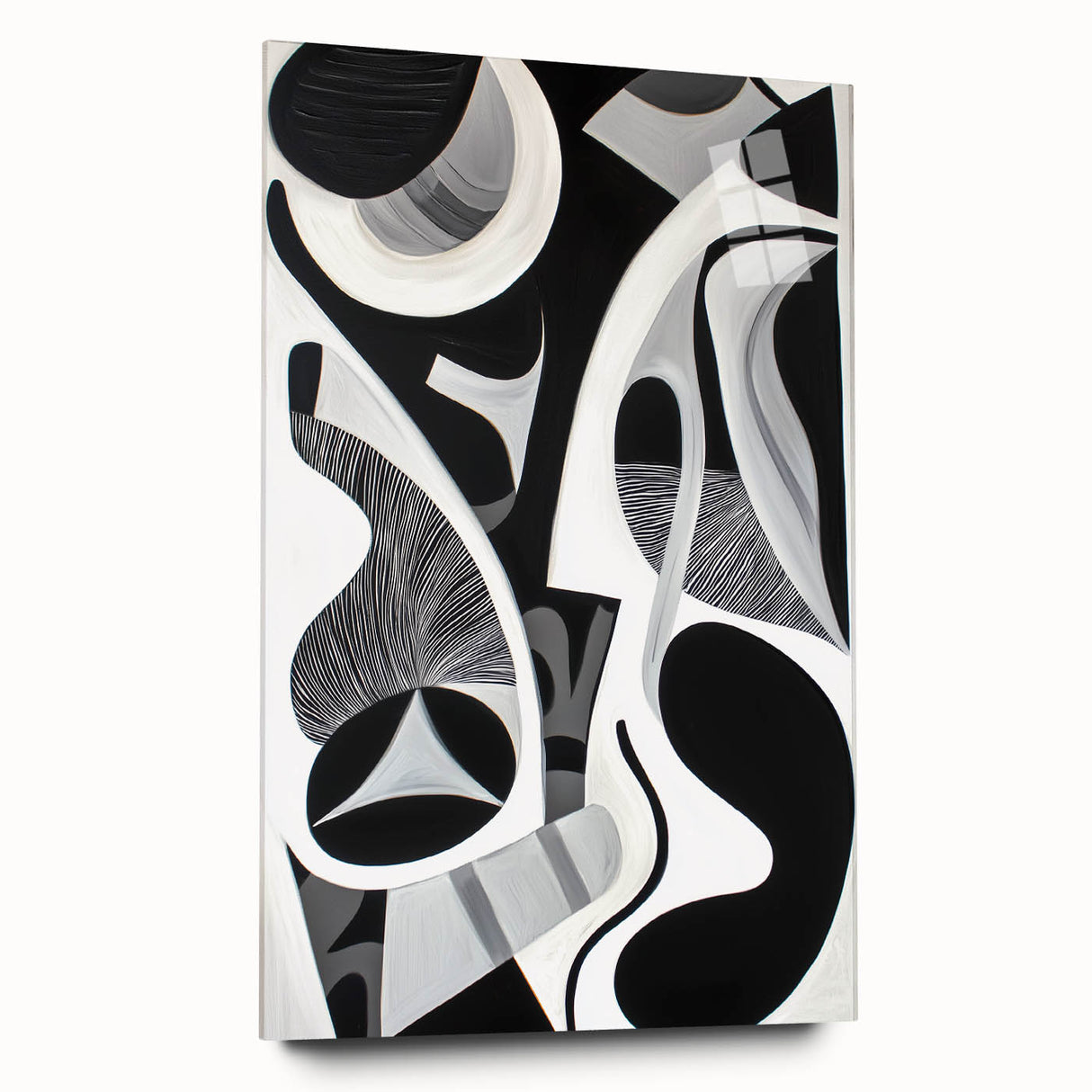 Abstract geometric acrylic glass artwork showcasing a vibrant color palette with sharp angles and smooth surfaces, ideal for modern interior decor.