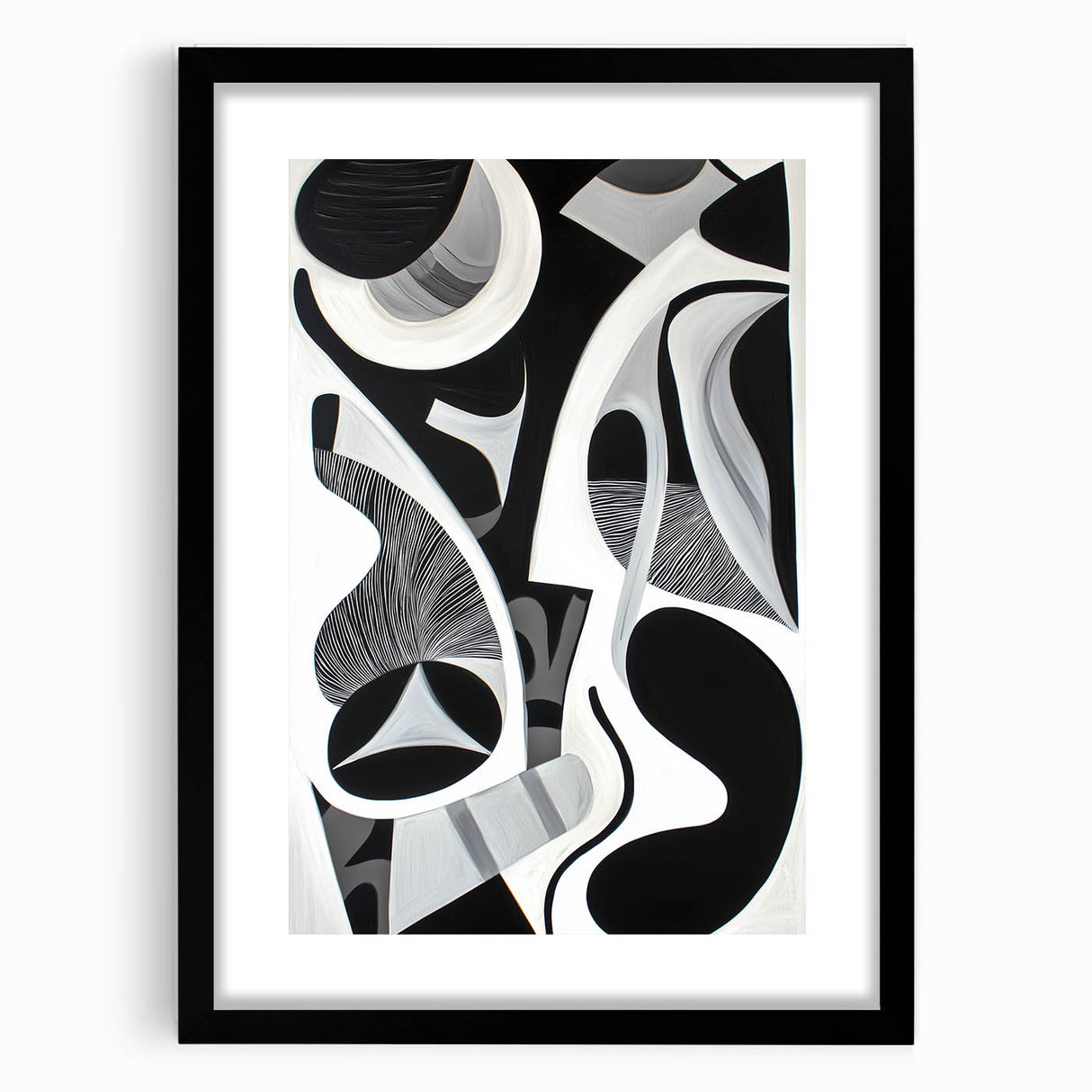 Abstract geometric frame in matte black, showcasing a unique design with sharp angles and modern aesthetics, ideal for contemporary home decor.