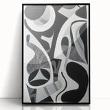 Framed abstract geometric art piece in black acrylic, showcasing intricate patterns and modern design. Perfect for contemporary home decor and stylish interiors.