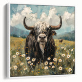 Framed canvas artwork showcasing a colorful animal design, featuring vibrant hues and intricate details, displayed from a side view against a white backdrop.