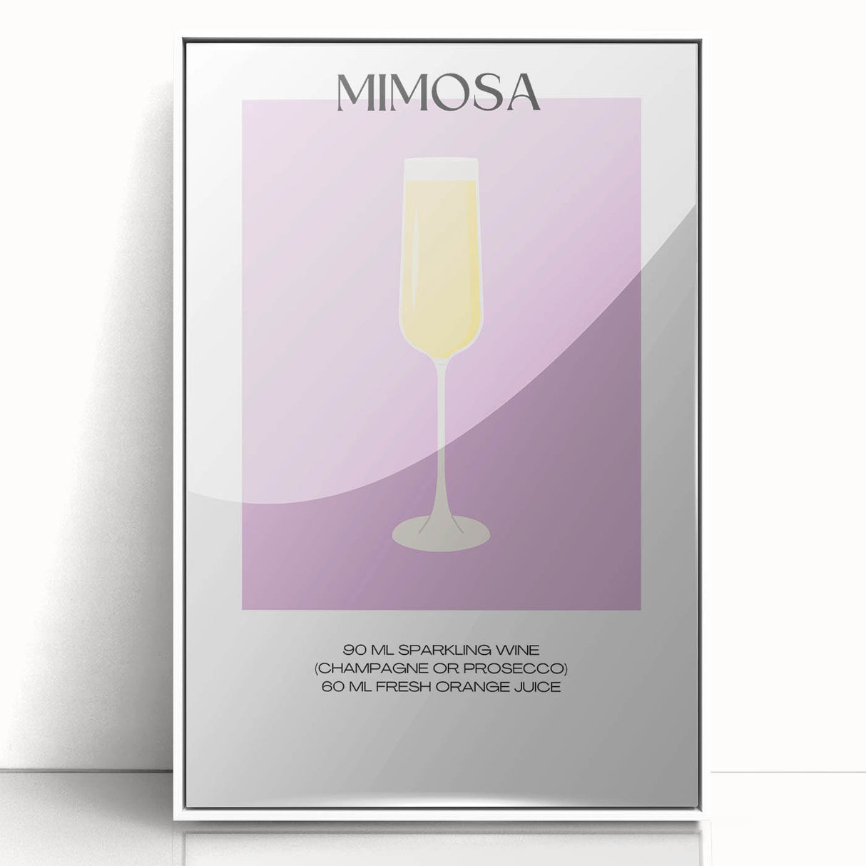 Mid-century modernist art featuring a simplistic food and drink motif in a white acrylic frame, ideal for nursery wall decor.