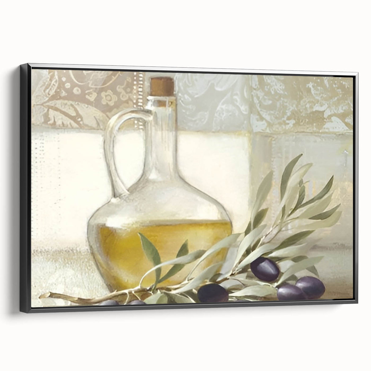 Black and white vintage poster art of fruits on a framed canvas, suitable for bedroom wall decor.