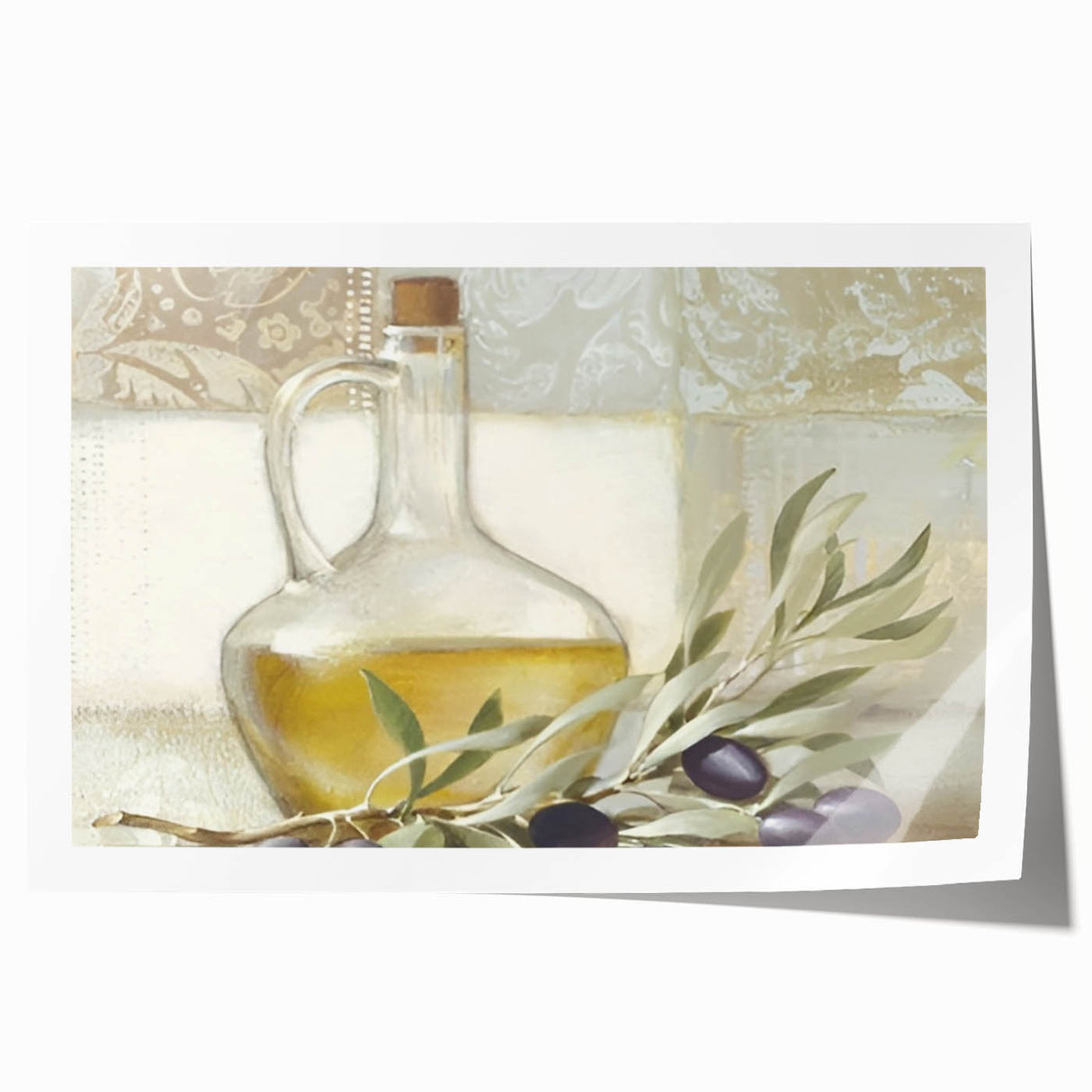 Extra large rolled print of colorful fruits and floral design on a white background, ideal for dining room wall art.