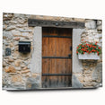 Landscape acrylic barn artwork showcasing a side view with distinctive pins securing the design, featuring vibrant colors and intricate details, ideal for rustic decor.