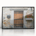 Black-framed acrylic art piece showcasing a scenic landscape with a barn, emphasizing vibrant colors and detailed brushwork, ideal for rustic home decor.