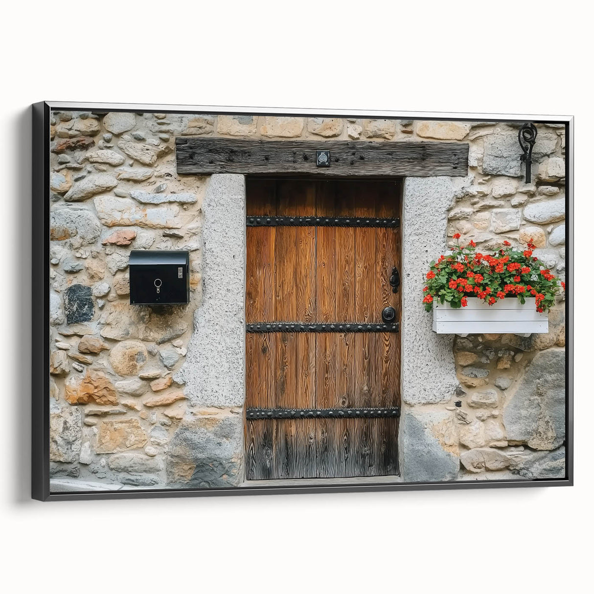 Landscape barn framed canvas showcasing a rustic black side view, highlighting the unique texture and craftsmanship, perfect for country-style home decor.
