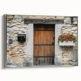 Landscape barn art canvas with a sleek silver frame, showcasing a rustic barn scene surrounded by vibrant greenery, perfect for home decor accents.