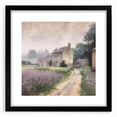 Landscape wall art featuring a serene countryside scene, framed in elegant black with a white mat, ideal for enhancing home decor or office spaces.