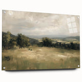 Acrylic glass artwork showcasing a vibrant landscape design, viewed from the side with visible mounting pins, perfect for modern home decor. Ideal for interior styling and art enthusiasts.