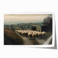 Scenic countryside landscape rolled print showcasing vibrant green hills, a bright blue sky, and soft white clouds, elegantly packaged in a protective cardboard tube.