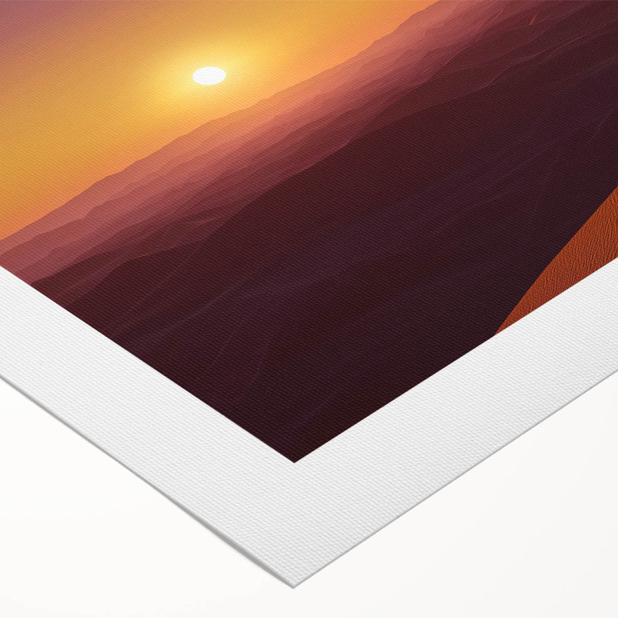 Desert landscape rolled canvas art showcasing vibrant colors and intricate details, perfect for home decor, packaged securely in a durable cardboard tube.