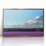 Framed acrylic artwork showcasing a vibrant landscape of golden fields under a clear blue sky, designed to enhance modern home decor with an elegant touch.