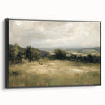 Framed canvas artwork featuring a stunning landscape design with vibrant colors and intricate details, displayed in a sleek black frame, perfect for enhancing home decor.