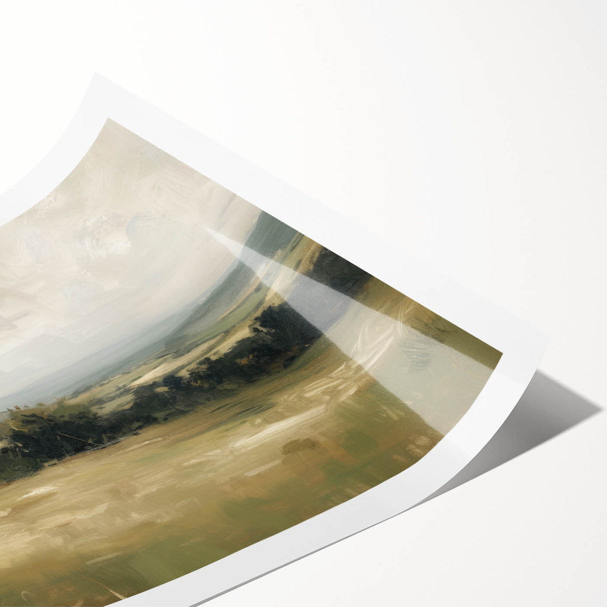Vibrant rolled print showcasing a scenic landscape with lush greenery and a serene lake, packaged securely in a protective cardboard tube for art lovers.