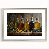 Rustic Olive Oil Bottles – Mediterranean Framed Kitchen Prints