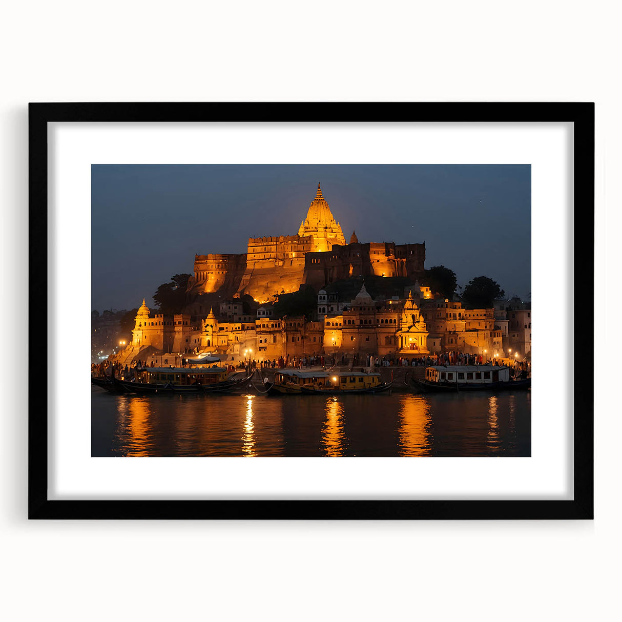 Extra large abstract art print of a colorful, textured Indian landscape on a black framed canvas.