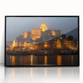 Large abstract wall art depicting a stylized Indian landscape in earthy tones on a framed acrylic.