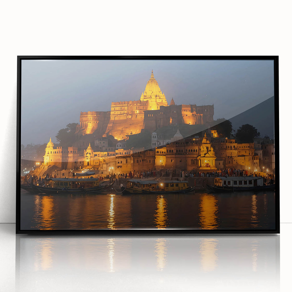 Large abstract wall art depicting a stylized Indian landscape in earthy tones on a framed acrylic.