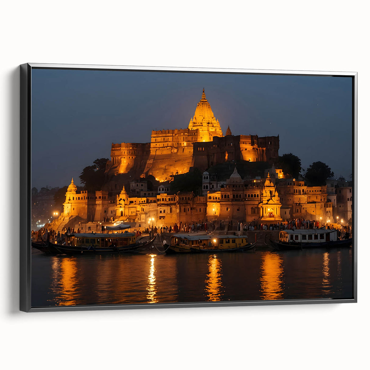 Black and white framed canvas depicting a vintage Indian landscape, ideal for bedroom wall art.