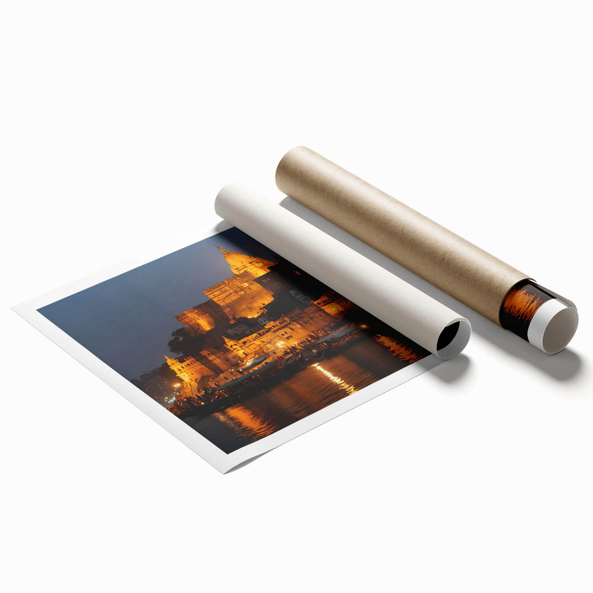 Extra large rolled print of vibrant floral art depicting traditional Indian scenery, ideal for classy bathroom wall art.
