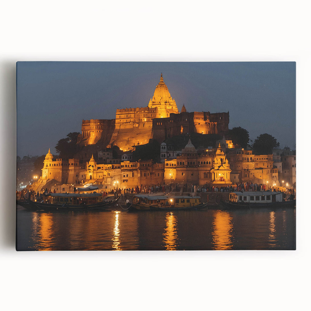 Black and white stretched canvas featuring a large-scale Indian landscape, ideal for kitchen wall art.