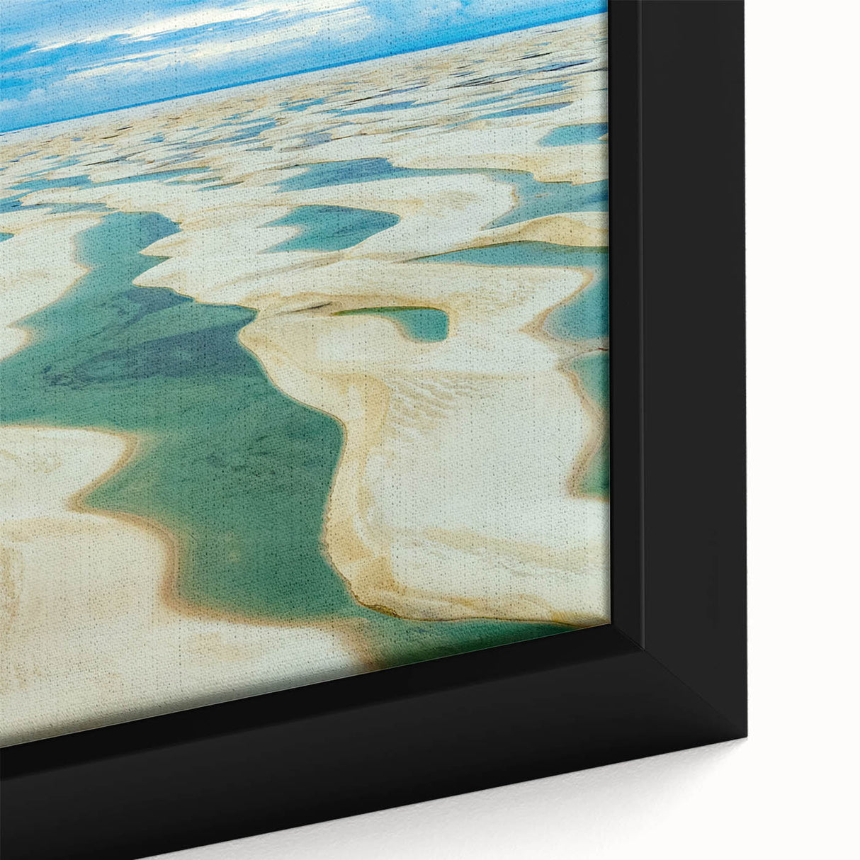 Extra large framed canvas featuring a textured depiction of a Brazilian landscape in black with colorful accents.