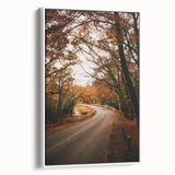Vintage poster art of fall season on framed canvas with a mix of orange and yellow shades, ideal for living room decor.