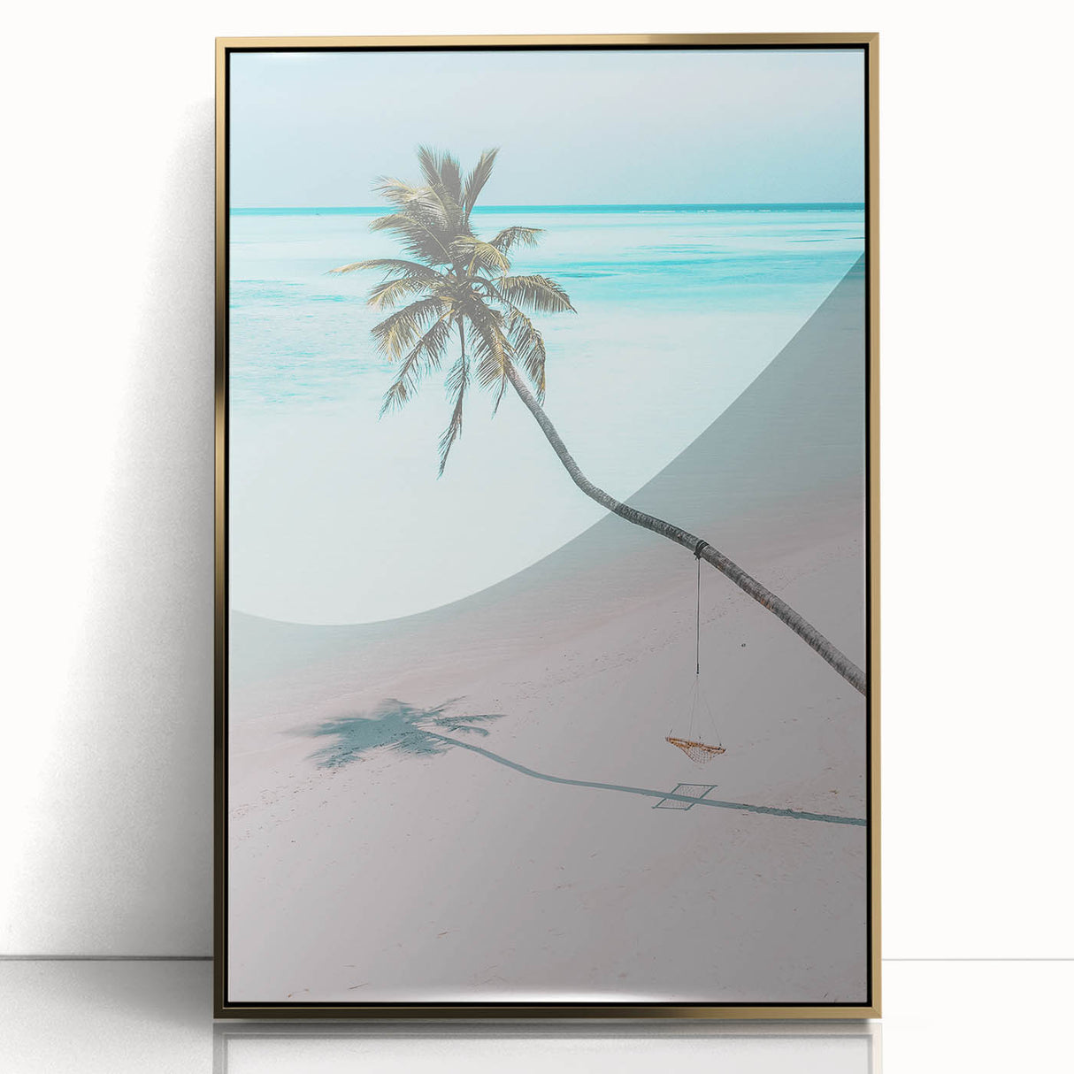 Large art print featuring a mid-century modernist design in gold and white tones on acrylic, ideal for nursery wall decor.