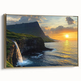 Framed canvas artwork depicting a stunning landscape of cliffs with vibrant colors, featuring a gold side frame, perfect for enhancing modern home decor.