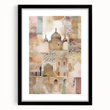 Abstract architecture wall art framed in black with a white mat, showcasing geometric shapes and lines, perfect for modern home decor.