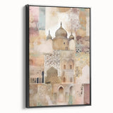 Framed abstract architecture wall art in black, showcasing geometric shapes and lines, perfect for modern interior decor. Side view highlights the sleek frame design.
