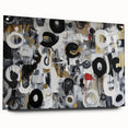 Abstract geometric acrylic glass artwork displayed from the side, showcasing vibrant colors and sharp angles, held in place with stylish pins for a modern aesthetic.