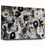 Abstract geometric acrylic glass artwork displayed from the side, showcasing vibrant colors and sharp angles, held in place with stylish pins for a modern aesthetic.
