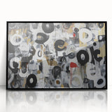 Abstract geometric framed acrylic artwork in black, showcasing modern design elements. The piece features intricate shapes and lines, perfect for contemporary decor.