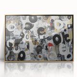 Framed geometric abstract art piece with gold accents, showcasing intricate patterns on a sleek acrylic surface, ideal for modern home decor and stylish interiors.