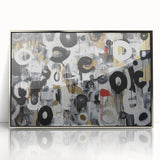 Framed acrylic artwork displaying an abstract geometric design in silver tones, perfect for modern decor. Ideal for adding a contemporary touch to any space.