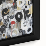 Close-up of a framed abstract geometric canvas art piece showcasing vibrant colors and intricate patterns, ideal for modern home decor and contemporary art enthusiasts.