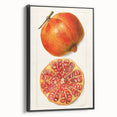 Black and white framed canvas featuring a vintage poster art style landscape with assorted fruits.