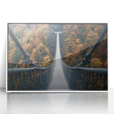 Framed acrylic artwork depicting a serene landscape with a bridge, featuring vibrant colors and intricate details, perfect for home decor and enhancing ambiance.