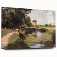 Acrylic landscape artwork displayed in a side view, featuring vibrant colors and intricate details, secured with decorative pins. Ideal for modern home decor.