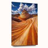Desert landscape acrylic wall art displayed in a glass frame, showcasing rich earthy tones and intricate details, perfect for modern home decor.