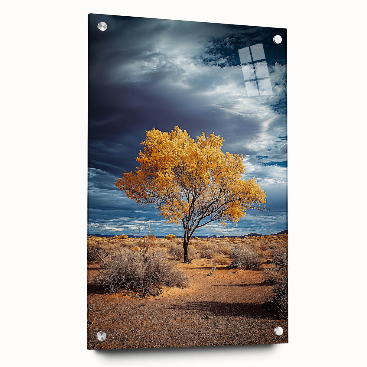 Acrylic landscape artwork displaying vibrant fields in rich colors, viewed from the side with decorative pins. Ideal for modern decor and art enthusiasts.