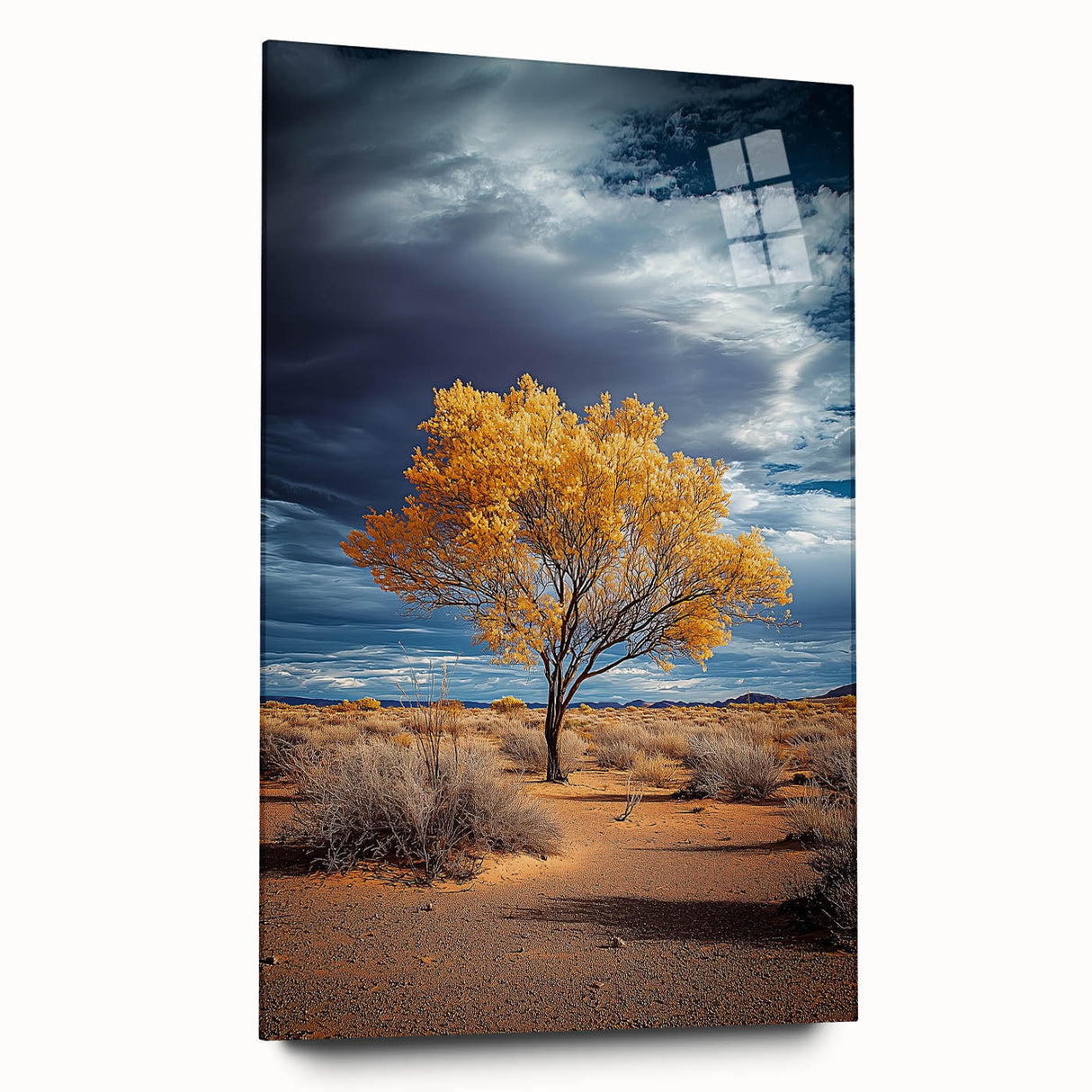 Acrylic glass art piece displaying vibrant landscapes and fields, featuring rich colors and intricate details. Ideal for decorative purposes in modern interiors.