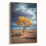 Framed canvas artwork showcasing vibrant landscape fields with golden accents, displayed in a chic frame, perfect for home decor and nature enthusiasts.
