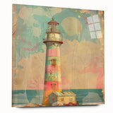 Acrylic glass wall art depicting a vibrant landscape with a lighthouse, showcasing vivid colors and intricate details, perfect for home decor enhancement.