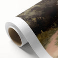 Rolled canvas print showcasing vibrant African landscape art with rich colors and intricate details, securely packaged in a protective cardboard tube for easy transport and display.