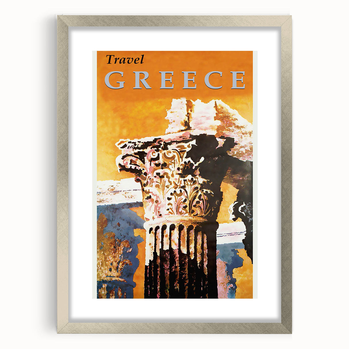 Retro Greece Travel Poster – Vintage Greek Architecture Art