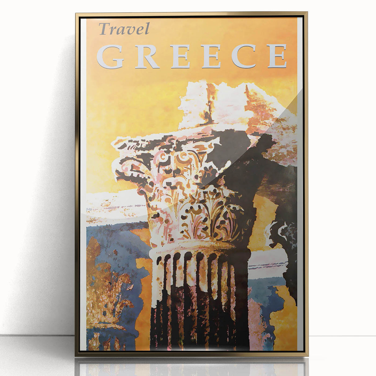 Retro Greece Travel Poster – Vintage Greek Architecture Art